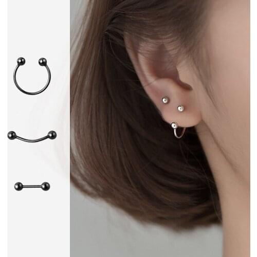 1 Pair 925 Sterling Silver Ball U Earrings Screw Stud Earring Ear Bone Nails Ear Hook Unisex Punk Style Minimalist Fine Jewelry
