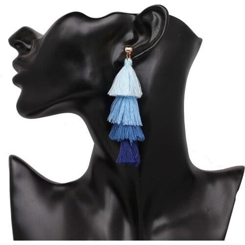 New Fashion Neon Tiered Long Tassel Earrings for Women 4 Layered Fringe Earrings Ombre Stacked Tassels Dangle Earrings