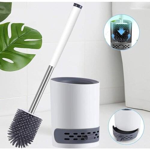 Toilet Brushes with Clean Silicone Bristle and Hidden Tweezers Silicone Toilet Brush with Diatom Mud Quick Drying Holder Set