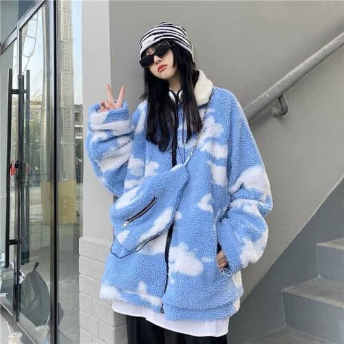 Coat Mens And Womens New Loose Blue Sky And White Cloud Cashmere In Autumn And Winter 2021 Plus Size Winter Coat Print