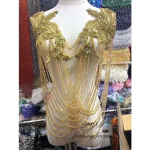 Beaded tassel fringes for clothing ribbon beads tassel fringe trim lace for wedding bridal gown dress/party sewing