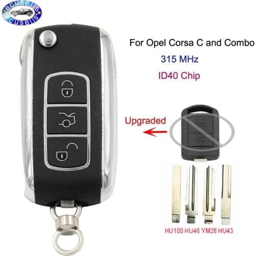 Upgraded Flip Remote Car Key Fob 2 Button 315MHz With ID40 Chip for Opel Corsa C and Combo