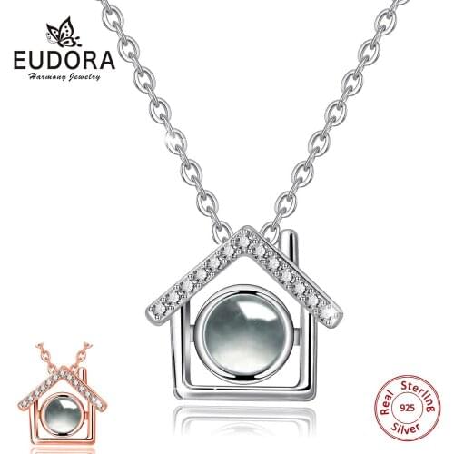EUDORA 925 Sterling Silveri love you 100 language Crystal Pendant Necklace Family Jewelry Valentines day gifts CYTYD001BJ