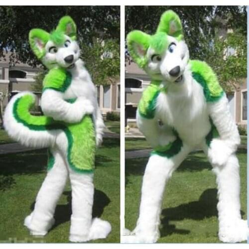 Green Husky Fursuit Mascot Costume Plush Adult Size Cartoon Fancy Dress Costume For Halloween Party Event