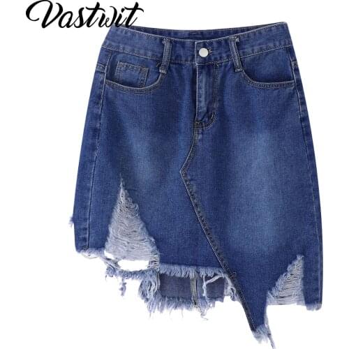 Woman Trendy Retro Washed Irregular Denim Skirt Female Summer High Waist Denim Skirts Elastic Bodycon Hip jeans
