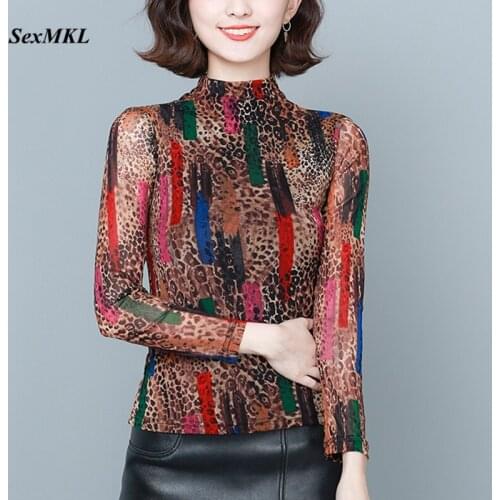 Plus Size Long Sleeve T Shirts Women 2020 Fahsion Leopard Printed Winter Basic Tshirt Korean Clothes Sexy Office Ladies Tops