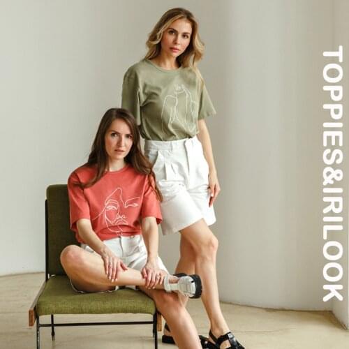 Toppies Summer Abstract Art T-shirts Woman Short Sleeve Tops Tee 100% Solid Color T-shirts O-neck