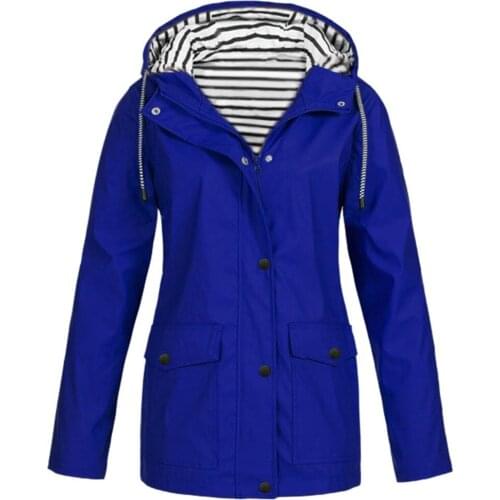 Women Solid Rain Trench Outdoor Plus Waterproof Hooded Drawstring Pocket Raincoat Windproof Invierno Mujer 2021 #G3