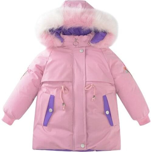 Winter Girls Fur Coat Embroidered Color Matching Thick Warm Baby Girl Jackets Coats Parka Kids Outerwear Clothes Kids Coat 3-12