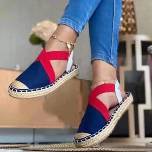 Kadın düz kanvas ayakkabılar yaz Slip-On yuvarlak ayak sandalet kadınlar için 2021 bayanlar moda Patchwork Espadrille kadın loaf