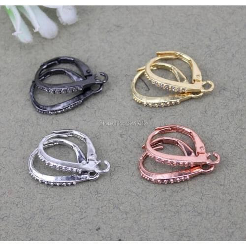 10Pairs 4 color Metal Copper Cubic Zirconia one touch earrings,Micro Pave CZ Earring Jewelry Making,Earring supplies