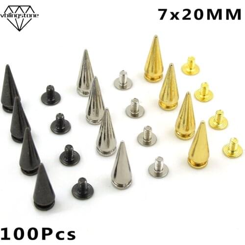 100 Pcs Gold Silver Cone Spikes Screw Rivets Metal Bullet Studs And Spikes For Punk Leather Craft Diy Thorns On Clothes 7x20mm