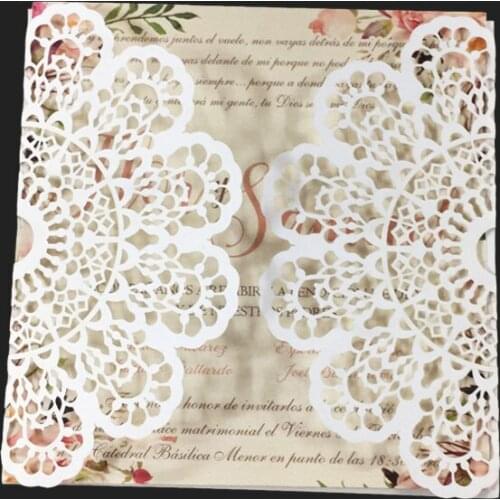 120 pieces lace laser cut hollow wedding invitations in white pearl paper