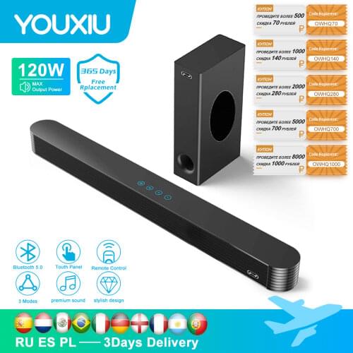 120W Bluetooth Soundbar with Subwoofer Wired Soundbar Bluetooth Speaker for TV Bass 3D Stereo Surround Sound for Home Theater