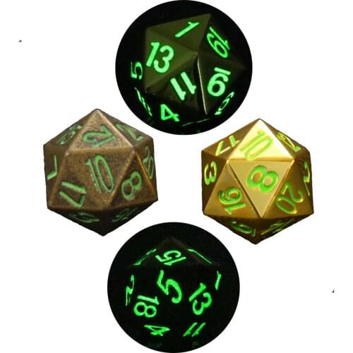 2Pcs/set 22mm 20 Sided Metal Polyhedral Dice Luminous Digital Noctilucent Dice Night Light DND Dice MTG RPG Table Board Games