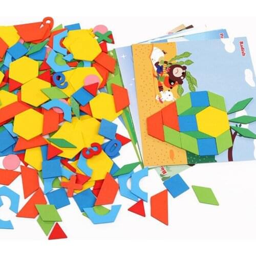 250PCS Montessori Baby Kids Tangram Color Shape Game DIY Creativity Learning Educational Toys For Children Montessori Wooden Toy