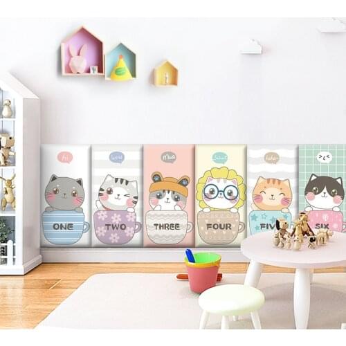 Kindergarten Cartoon Cat 3D Anti-collision Soft Wall Stickers For Kids Room Self-adhesive Bedside layout Sticker Wall Decoration