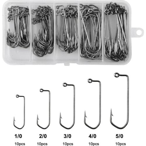 50pcs 7150 Barbarian Jig Fishing Hook Saltwater Bass Big Fish Hook Size 1/0-5/0 High Carbon Steel Offset Jig Hooks