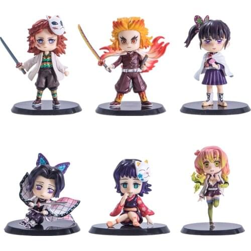 6pcs/set Demon Slayer Sabito Makomo Kanawo Mitsuri Inosuke Q Ver. Action Figures Toys Kimetsu no Yaiba Anime PVC Figurine T30