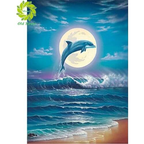 Old Street Home Full 5D DIY Square Diamond Painting Dolphin 3D Embroidery Cross Stitch Rhinestone Mosaic Home Decor Gift