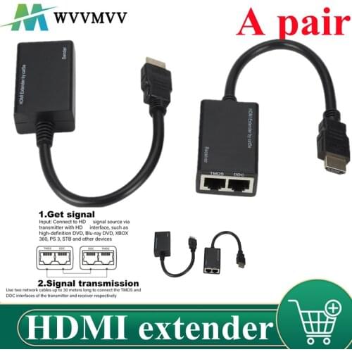 Over RJ45 CAT5e CAT6 UTP LAN Ethernet HDMI-compatible Extender Repeater 1080P FHD 3D 100ft(30M) Extension Cord for PS3 DVD HDTV