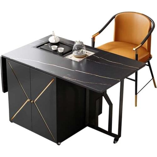 Rock tea table home balcony tea table and chair combination simple post-modern movable folding lifting small tea cart luxury