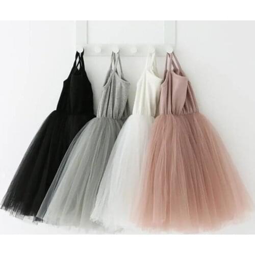 Girls' suspender dress mesh childrens baby kids girls cotton princess dresses childrens fluffy bottom versatile dress P5182