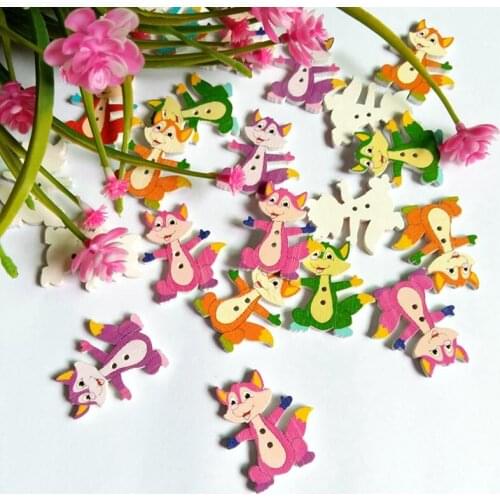 40Pcs DIY Random Mixed Bulk fox Shape Phantom Wooden Painting Sewing Buttons for Craft Scrapbooking 2 Holes