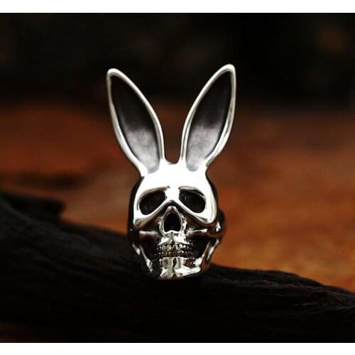 Gothic Punk Style Rabbit Skull Ring For Men Hip Hop Mens Stainless Steel Ring Rock Biker Jewelry Halloween Gift Male Anillo