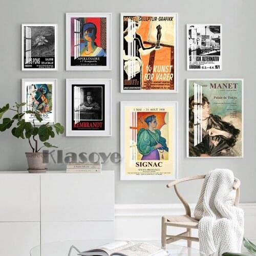 Kunst Watercolor Exhibition Poster Van Gogh Signac Manet Picasso Louis Pons Rembradt Museum Art Print Wall Decor Canvas Painting