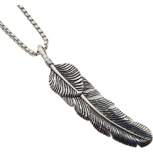 2019 New fashion Jewelry Mens Necklaces 316L Stainless Steel Feather Necklaces & Pendants Jewelry For Men Indian style CAGF0382
