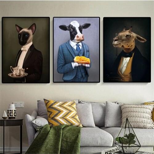 Oil Paintings Elegant Dog Fox Cat Canvas Painting Wall Art Posters And Prints Animal Pictures for Living Room Home Wall Decora