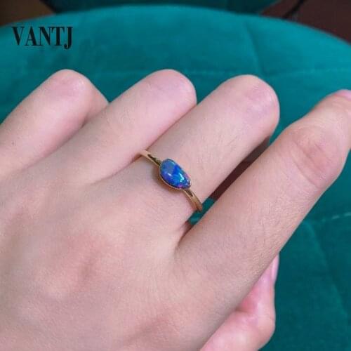 VANTJ Real Natural Opal 18K Yellow Gold Rings from Australia for Lady Women Party Birthday Gift Customized Jewelry