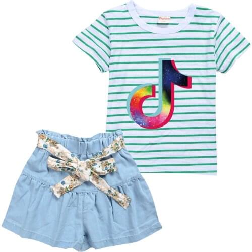TIK TOK Girls Sets summer New 2 Pieces Baby Girls Clothes Set Childrens suit t shirt + Denim Skirt Pants student clothes