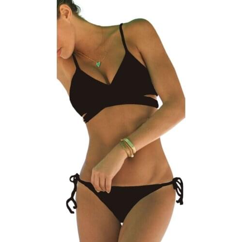 New Solid-color Bikini Sexy Slim Small Chest Gathered High Waist Cover Without Steel Support Split Swimsuit Woman