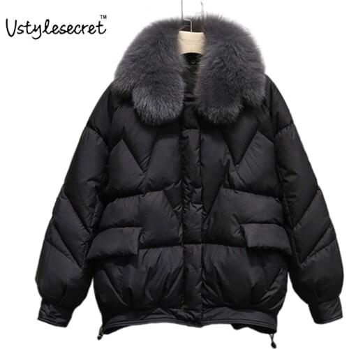 Women White Duck Down Jacket With Real Fox Fur Collar Winter 2021 Chaquetas ультралегкий пуховик Trendy Female Parkas U10814