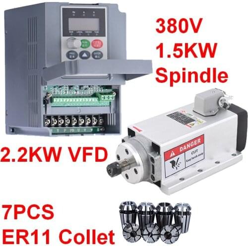 380V 1.5KW Square Spindle Motor Air Cooled 4 Bearings +2.2kw VFD inverter + ER11 Collet kit for CNC Engraving machine Router