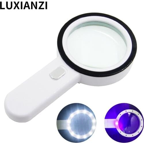 LUXIANZI 30X Handheld Magnifier Glass With LED Lights HD Head Loupe Optical Repair Reading Tool 10x 45x Illuminated Magnifier