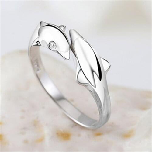 Fashion Double Dolphin Ring Simple Cute Open Adjustable Lady Ring