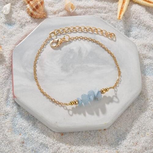 Fashion Simple Blue Irregular Lucky Stone Metal Bead Bracelet Bangle Wrist Jewelry Bracelets for Women Men Girls Gift Wholesale