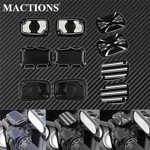 Motorcycle Cnc Brake Reservoir Master Cylinder Cover Front 2Pcs For Harley Touring V-Rod Road King Electra Glide FHLR FLHT