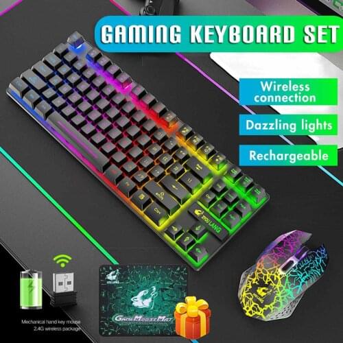 2.4G Wireless Keyboard and Mouse Combos Sets 104 Keys Rainbow Backlight Gaming Keyboard with Mat Wireless Mause for PC Laoptop