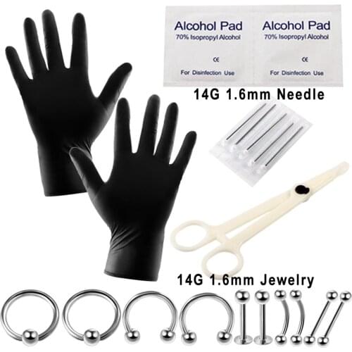 1 Set Sterile Needle Nipple Tongue Nose Belly Button Body Ring Tattoo Kit Tools Disposable Piercing Kit Tattoo Machine Set