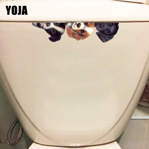 YOJA 21.6*4.8CM Three Peeping Dogs Toiltte Decor Decals Funny Cartoon Wall Toilet Sticker T1-0317
