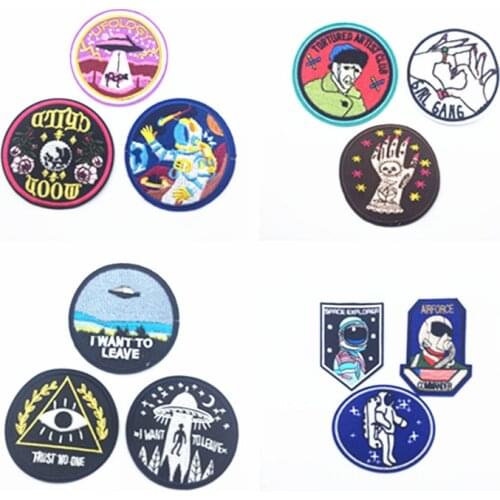 3pcs UFO Alien Astronaut Parches Embroidery Iron On Patches For Clothing DIY Stripes Clothes Planet Stickers Universe Applique