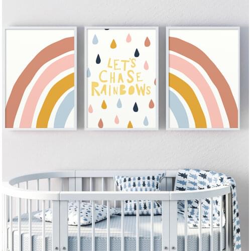 Baby Room Wall Posters and Prints "Lets Chase Rainbows" Canvas Painting Decorative Picture for Children Room Kindergarten Decor