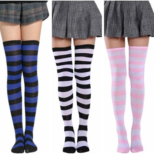 Women Girls Socks Cotton Funny Female Over High Knee Long Socks Stripe Sweet Cute Hip Hop Sox for Party