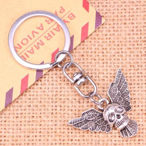 New Fashion Keychain 34*25 mm fly skull bat Pendants DIY Men Jewelry Car Key Chain Ring Holder Souvenir For Gift