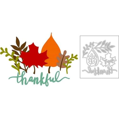2020 New Maple Leaf Leaves and Sentiment Word Thankful Metal Cutting Dies For Scrapbooking Greeting Card Paper Making no stamps