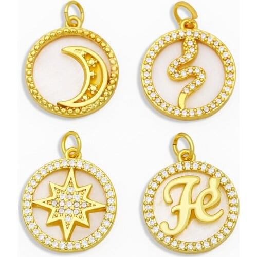 OCESRIO CZ Shell Stone Snake FE Moon and Star Necklace Charms for Jewelry Making Bulk Wholesale pdta198